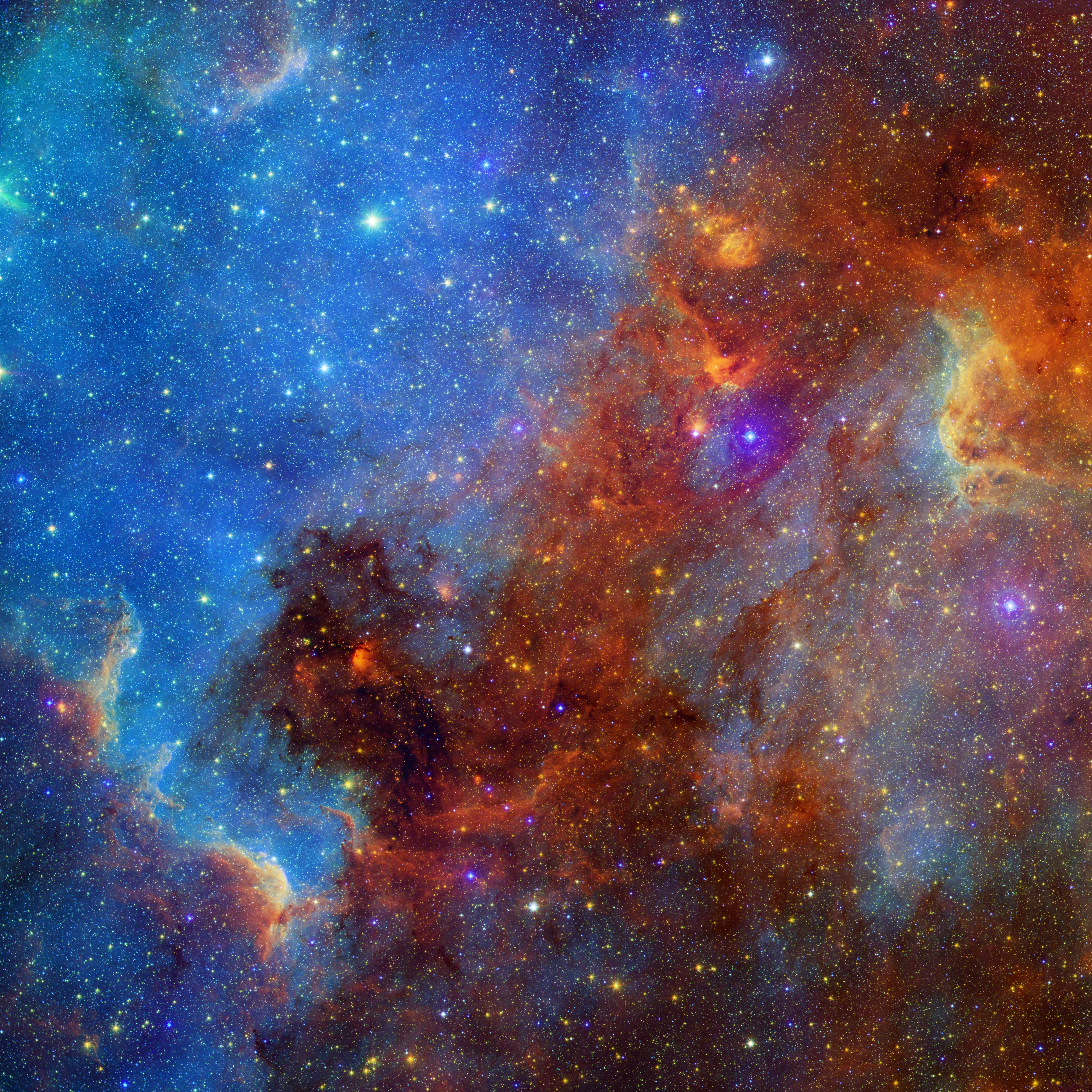 The North America Nebula (NGC 7000) in Cygnus, visible-light and Spitzer infrared composite from NASA/JPL