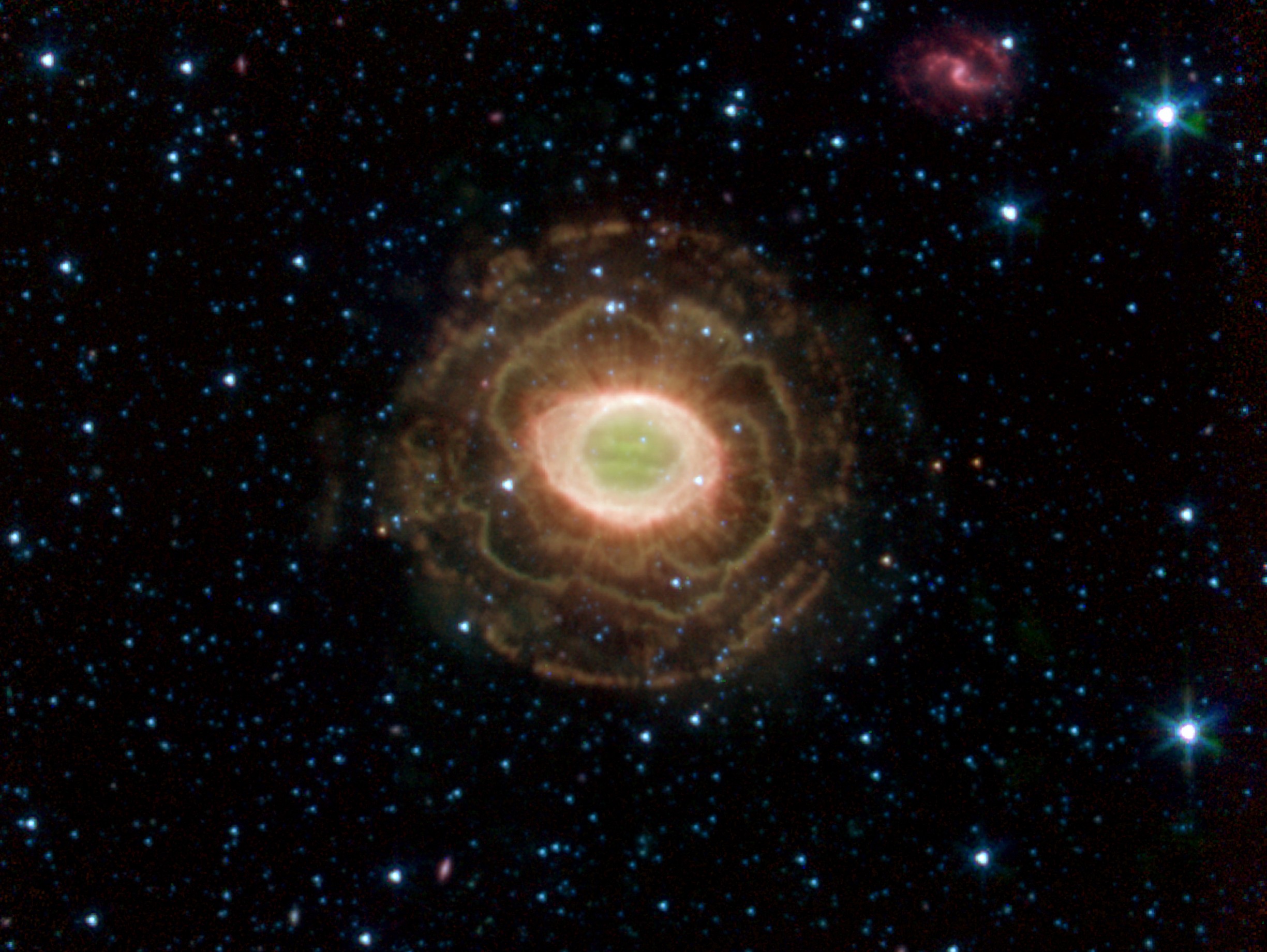 The Ring Nebula (M57) in infrared, imaged by NASA's Spitzer Space Telescope