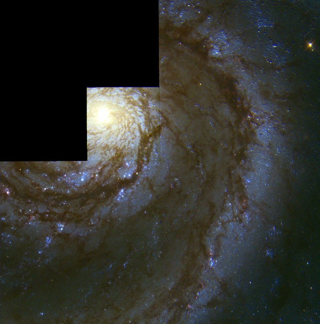 The Whirlpool Galaxy (M51), a face-on spiral, imaged by the Hubble Space Telescope